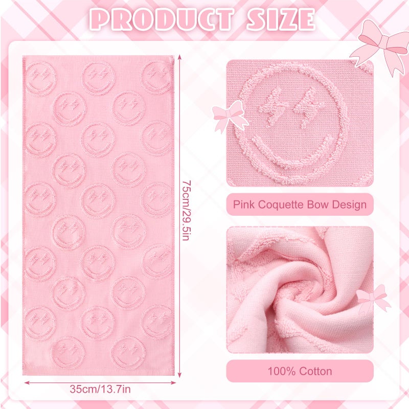 FuWeave 2 Pcs Smiling Face Hand Towels for Bathroom Pink Preppy Hand Towels 100% Cotton Absorbent Decorative Jacquard Weave Bath Decor Cute Bathroom Decor Gift  13. 7 x 29. 5 Inch - Image 2